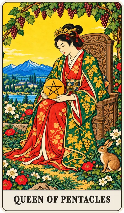 浮世絵のペンタクルのクイーン